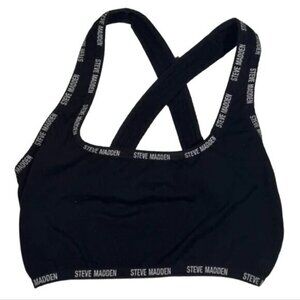 Steve Madden Unpadded Black Branded Strap Sports Bra